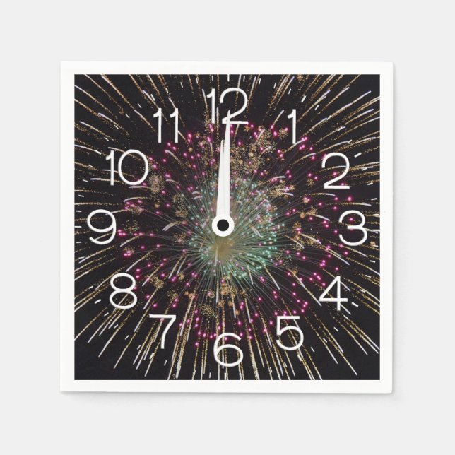 Midnight New Years Eve Clock On Fireworks  Pappersservett (Framsidan)
