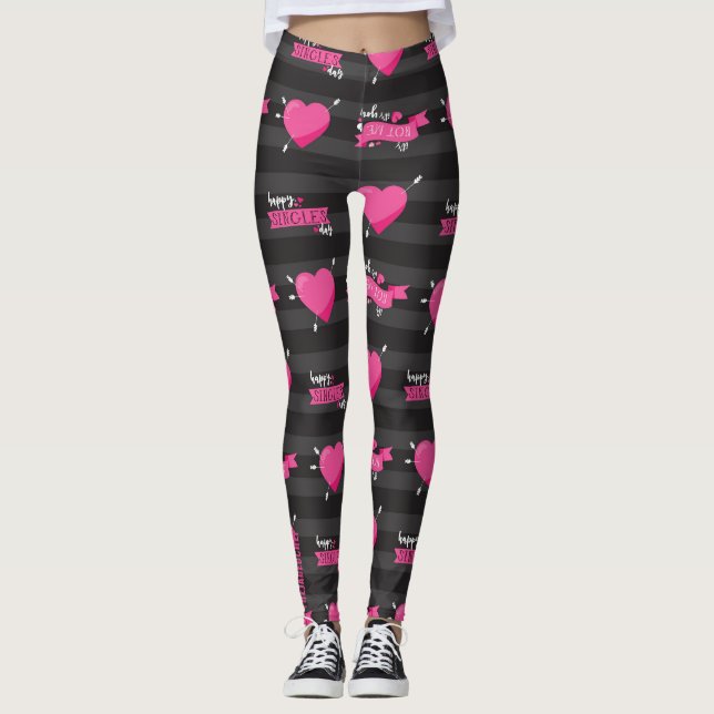 Midnight No-mance: Striped Heart & Ribbon Leggings (Framsida)