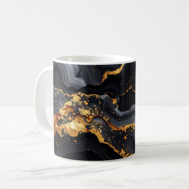 Midnight Onyx & Gold Leaf Abstract MUG Kaffemugg (Framsida vänster)