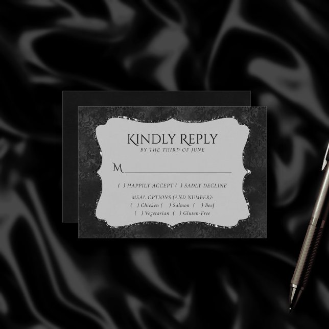 Midnight Onyx Romantik | Black Satiny Damask Entre OSA Kort (Skapare uppladdad)