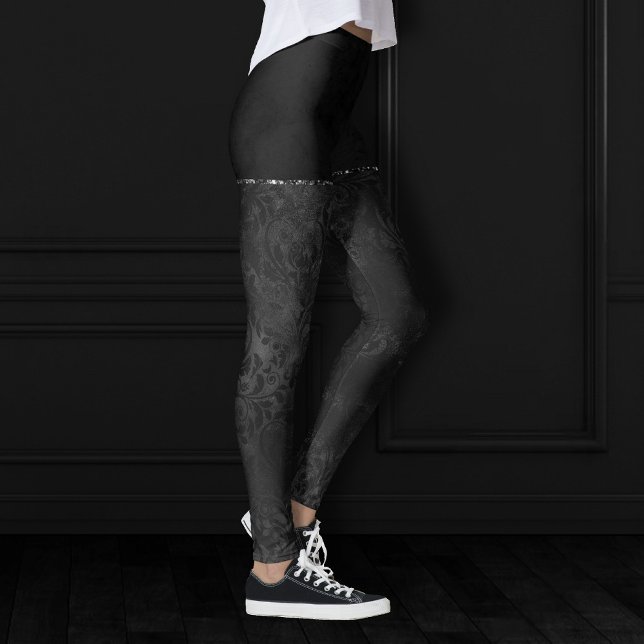 Midnight Onyx Romantik | Svart satiny Grunge Damas Leggings (Skapare uppladdad)