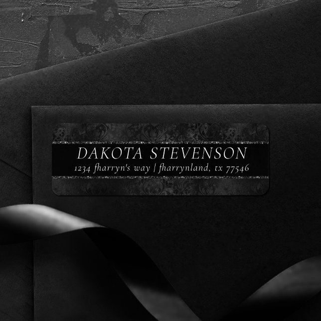 Midnight Onyx Romantik | Svart satiny Grunge Damas Returadress Etikett (Skapare uppladdad)