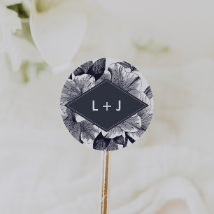 Midnight Orchid Bröllop Monogram Runt Klistermärke