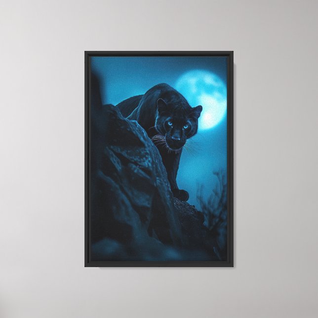 Midnight Panther Moonlight Framed Canvas (Framsida)