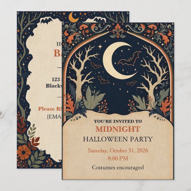 Midnight Papercut Halloween Inbjudningar (Fram/baksida)