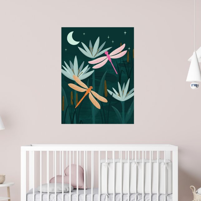 Midnight Pond Dragonflies Wall Art - Poster (Barnkammare 2)