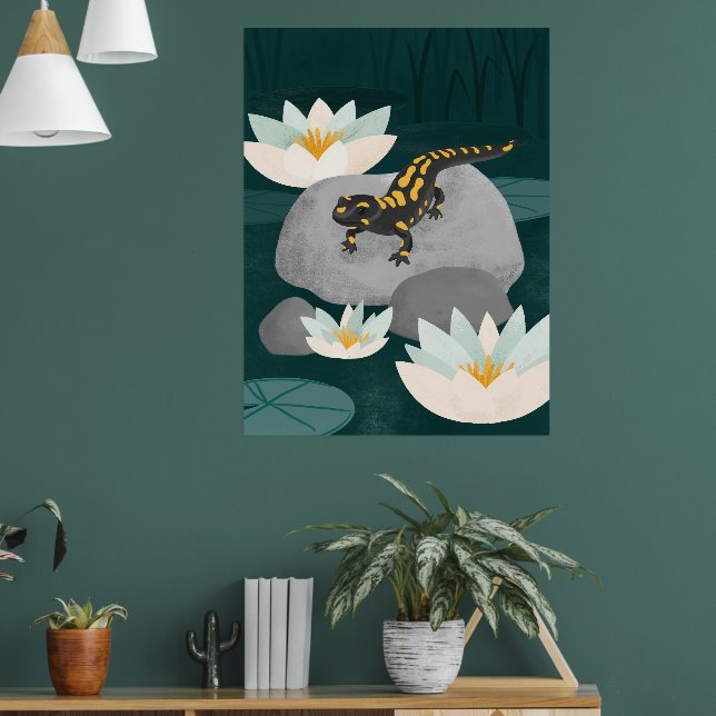 Midnight Pond Fire Salamander Wall Art - Poster (Vardagsrum 1)