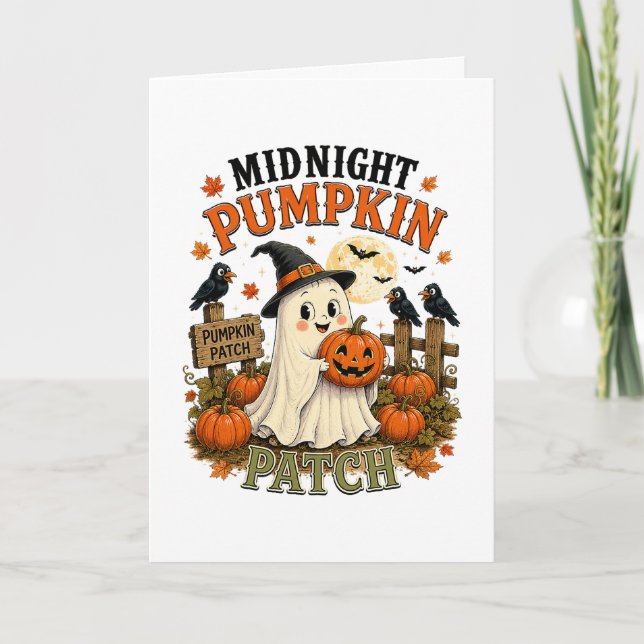 Midnight Pumpa Plocka Spöke Halloween Helgkort (Framsida)