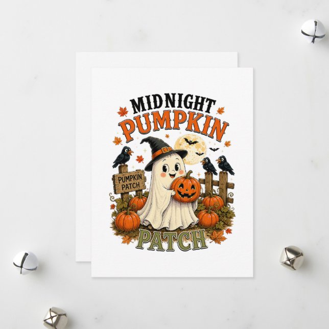 Midnight Pumpa Plocka Spöke Halloween Julkort (Fram/Back In Situ)
