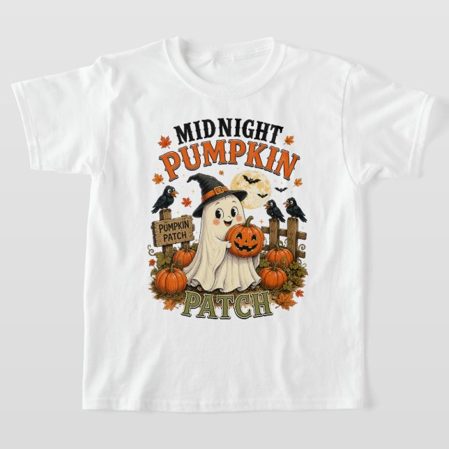 Midnight Pumpafält Spök Halloween T Shirt (Laydown)