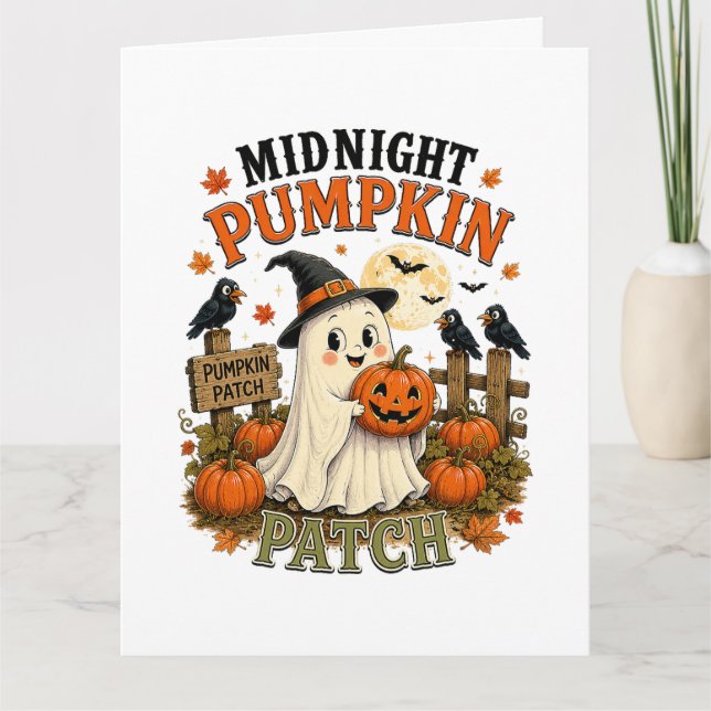 Midnight Pumpafält Spöket Halloween Kort (Framsida)