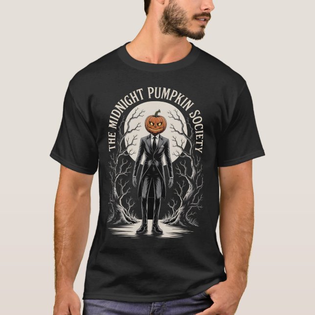 Midnight Pumpkin Society Gothic Halloween T Shirt (Framsida)