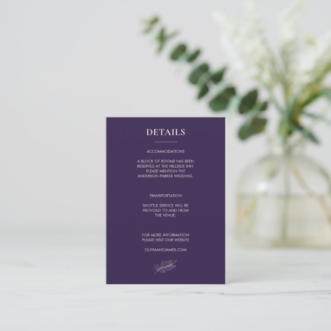 Midnight Purple Detaljer Botanisk Elegant Tilläggskort (Stående Fram)