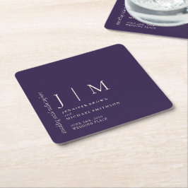 Midnight Purple Modern Bröllopsmonogram Underlägg Papper Kvadrat