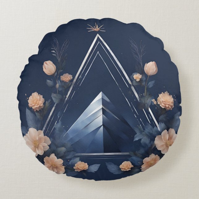 Midnight Pyramid Dreamscape Blommigt AI art Rund Kudde (Framsidan)
