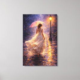 Midnight Rain: Impasto-stil Canvastryck