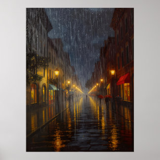 Midnight Rain in City Poster