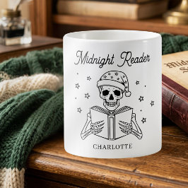 Midnight Reader Rolig Läsande Skelett Kaffemugg