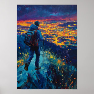 Midnight Ridge ovanför stadens ljus Poster