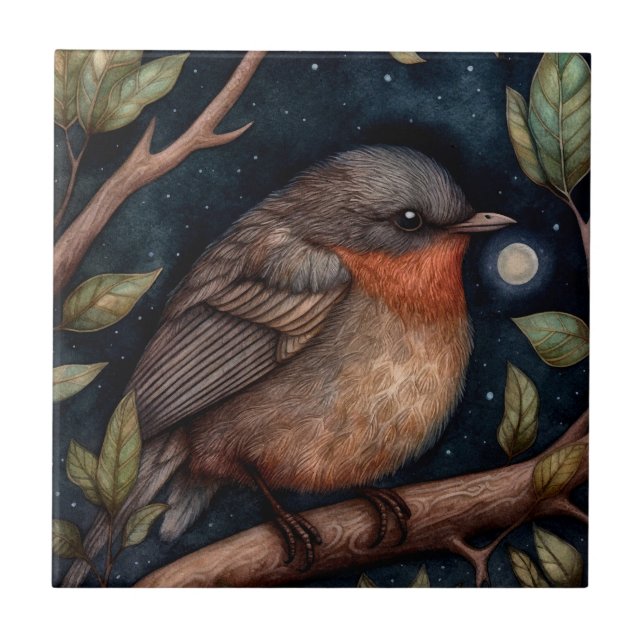 Midnight Robin Ceramic Tile Kakelplatta (Framsidan)