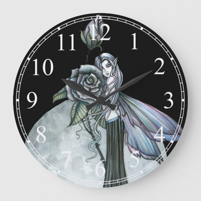 Midnight Rose Fairy Väggurklocka Stor Klocka (Framsida)