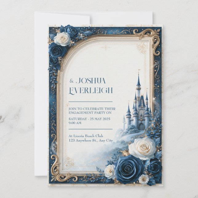 Midnight Rose Storybook Slott Inbjudan Bröllop (Framsida)