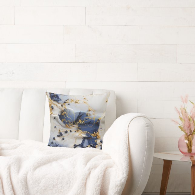 Midnight Sapphire Marble with Gold Threads Kudde (Soffa)