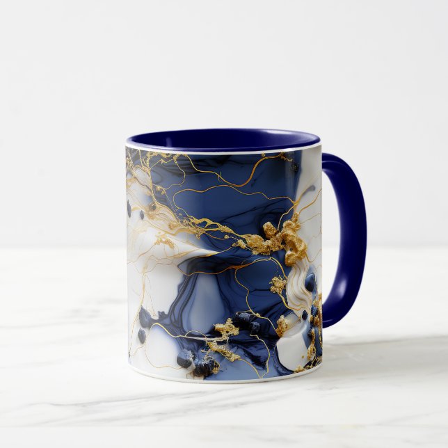 Midnight Sapphire Marmor med Guldtrådar Mugg (Framsida höger)