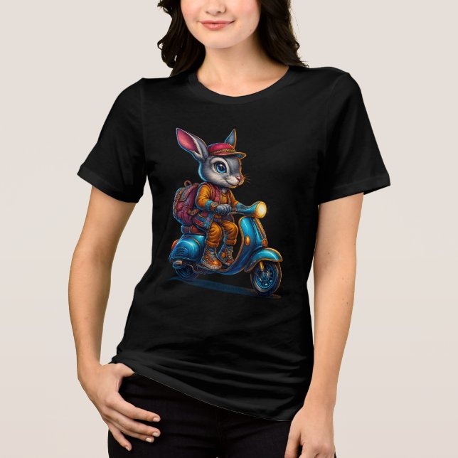 Midnight Scooter Bunny – Cool Rabbit on Vespa Grap T Shirt (Framsida)