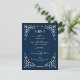 Midnight Serenity Navy and Silver Wedding Menu Tilläggskort