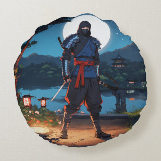 Midnight Shinobi Warrior: Smygande Ninja Månsken Rund Kudde
