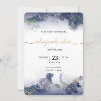 Midnight Sky & Gold Veins Moody Modern Wedding  Inbjudningar
