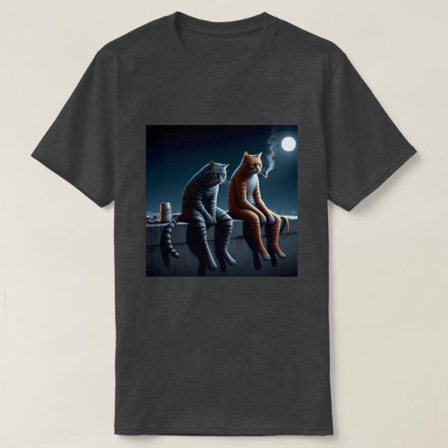 Midnight Smoking Cats Meme Art Funny Mood T-Shirts (Design framsida)