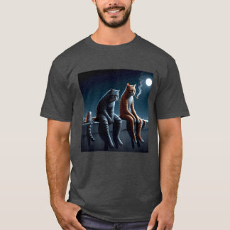 Midnight Smoking Cats Meme Art Roliga Humör T-Shir T Shirt