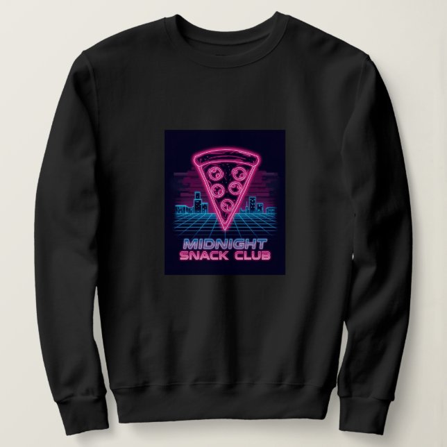 Midnight Snack Klubb - Neon Synthwave Pizza Slice T Shirt (Design framsida)