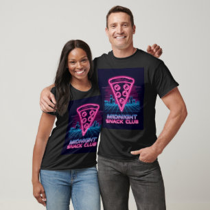 Midnight Snack Klubb - Neon Synthwave Pizza Slice T Shirt