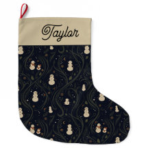 Midnight Snömannen Whimsical Navy Woodland