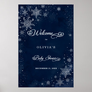 Midnight Snowflakes Baby Shower Välkomst Poster