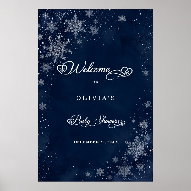 Midnight Snowflakes Baby Shower Välkomst  Poster (Framsidan)
