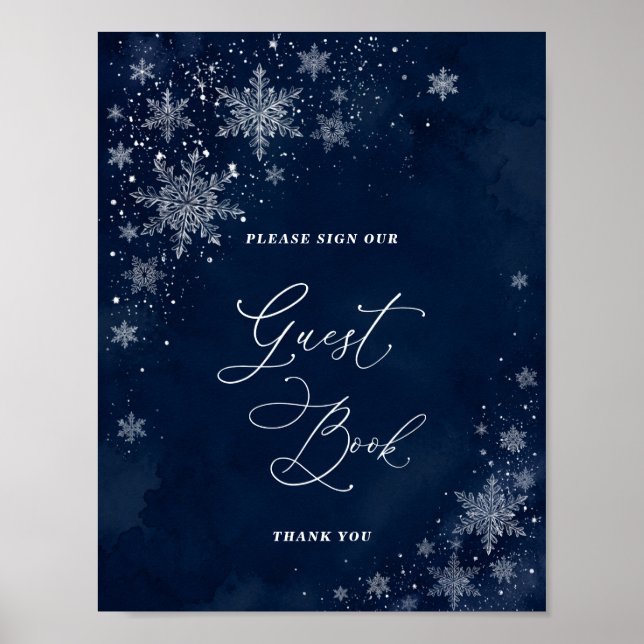 Midnight Snowflakes Bröllopsdusch Gästbokssköld Poster (Framsidan)