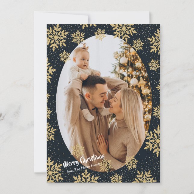 Midnight Snowflakes Photo Holiday Card Julkort (Framsida)