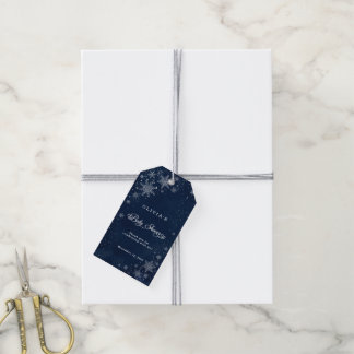 Midnight Snowflakes Vinter Baby Shower Tack Presentetikett