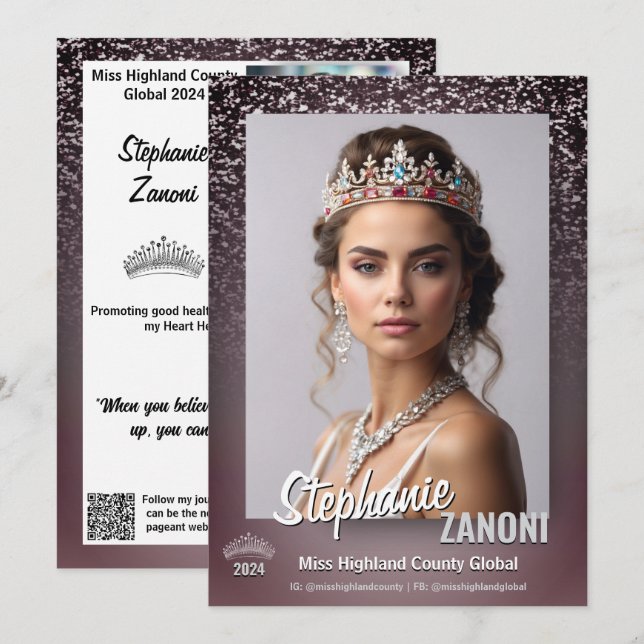 Midnight Sparkle Pageant-autografkort | QR-kod Inbjudningar (Fram/baksida)