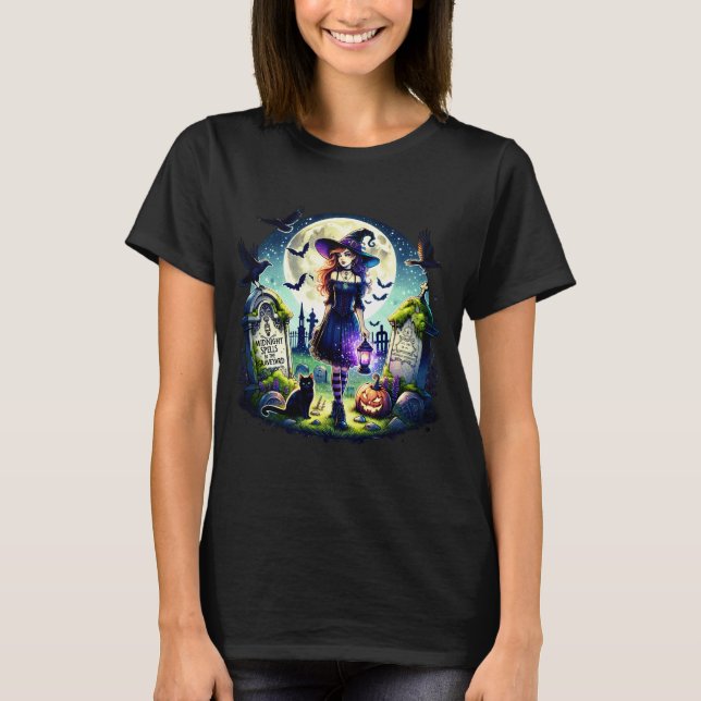 ✨"Midnight Spells in the Graveyard" Shirt T Shirt (Framsida)