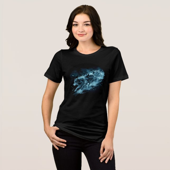 Midnight Star Wolves Running Print T Shirt (Framsida Full)