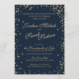 Midnight Stars Twinkle Sky Sweet Sixteen Födelseda Inbjudningar