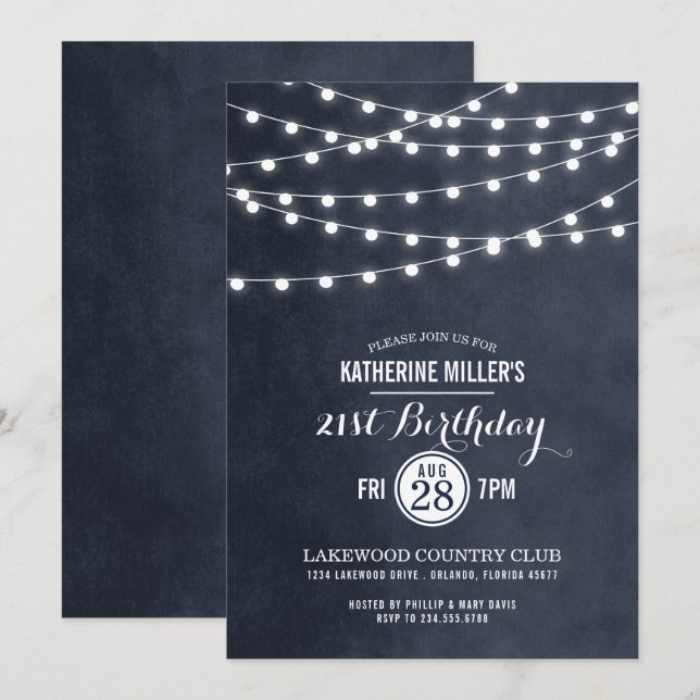 Midnight String Ljus 21:a födelsedagen Party Inbju Inbjudningar (Fram/baksida)