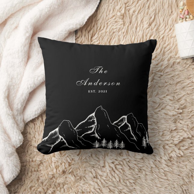 Midnight Svart Berg Tall Familj Kudde (Filt)