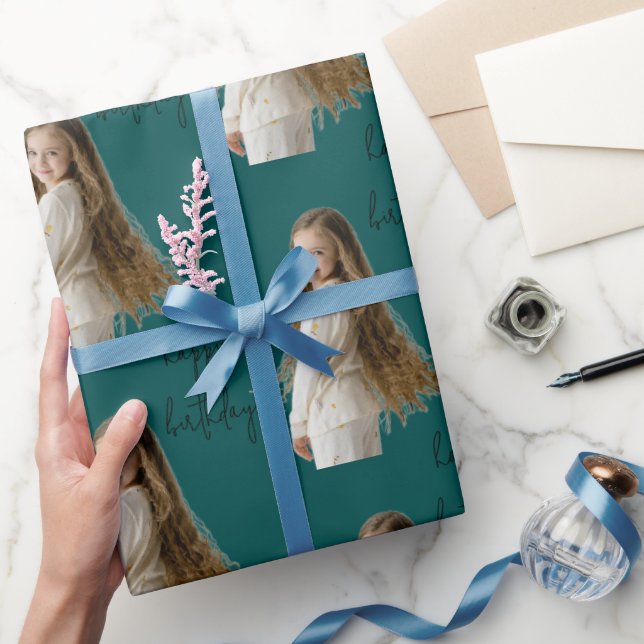 Midnight Teal & Anpassningsbar Birthday-text och f Presentpapper (Gifting)