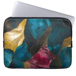 Midnight Teal & Gold Marble Fusion Laptop Fodral